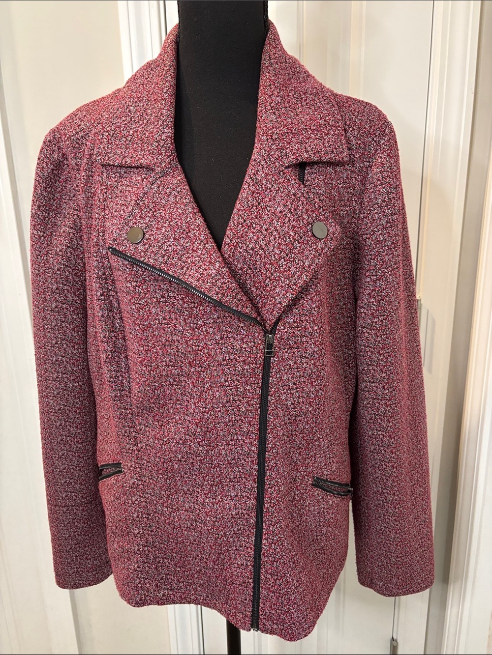 Westport Rose Pink Tweed Moto Blazer Size 2X